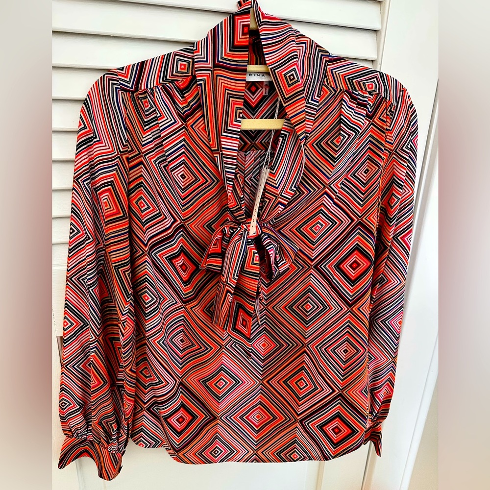 Silk blouse top with tie printed TRINA TURK